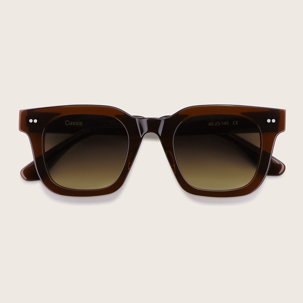 Brown sunglasses with gradient lenses on a beige background